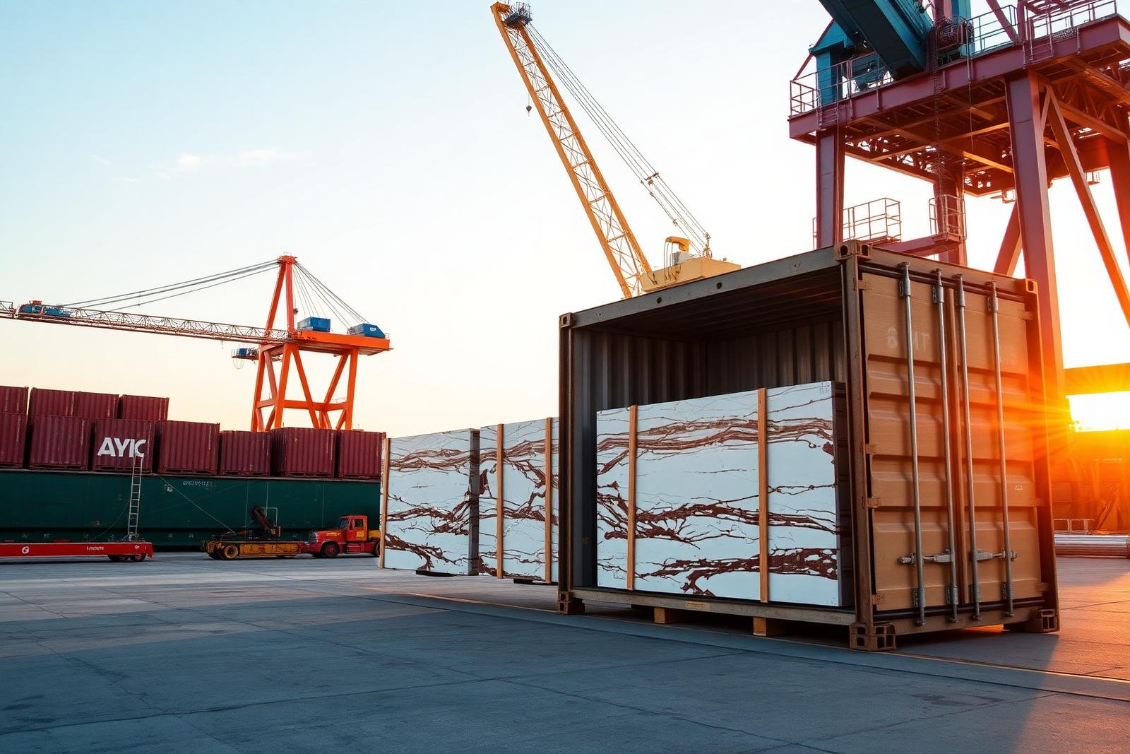 Container loading of Egyptian marble for export